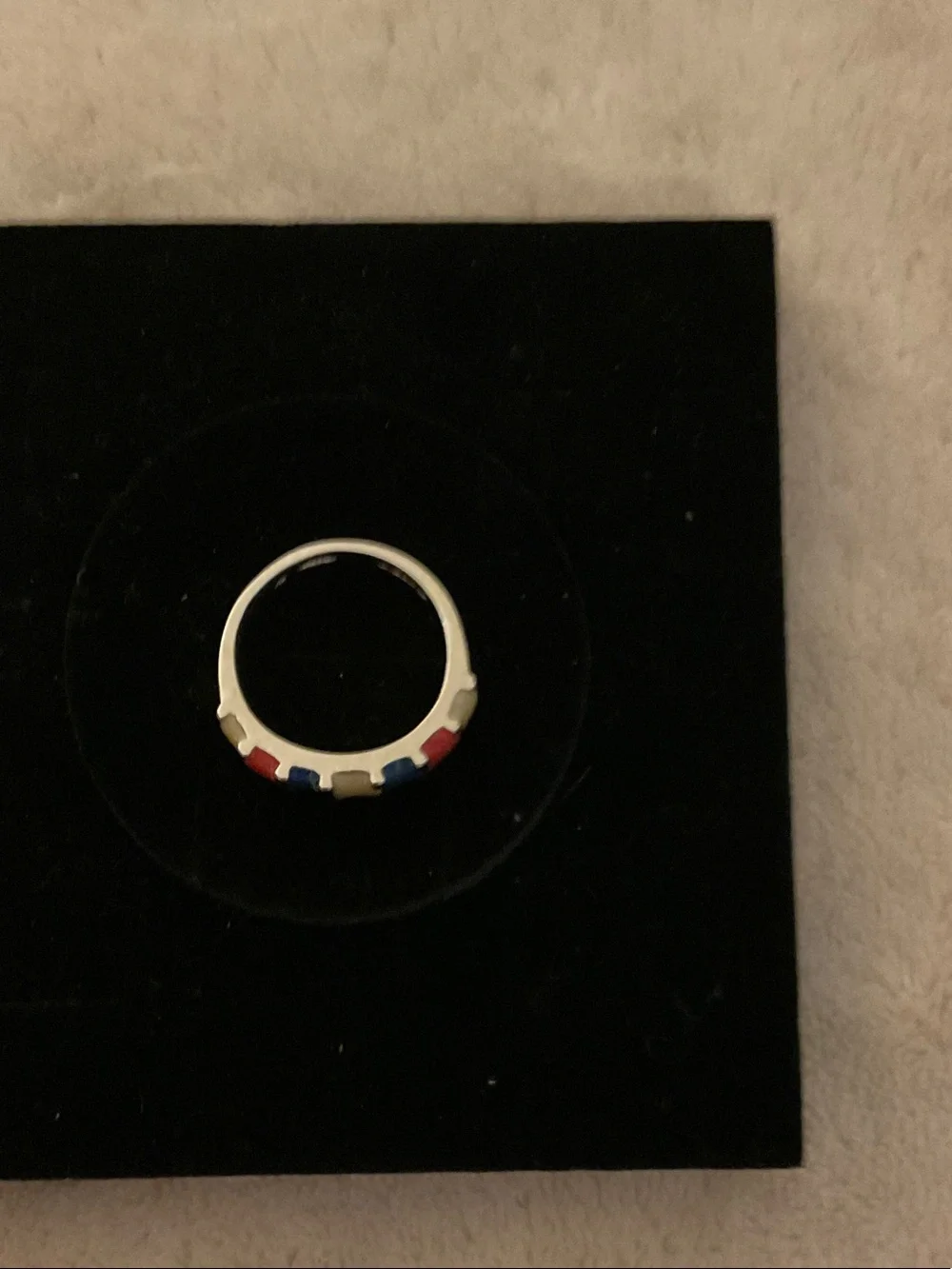 Gold-Tone Band Ring with Red, Blue and Cream Enamel Panels
